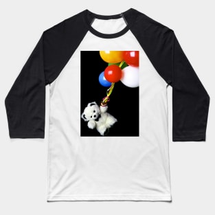 Cute white teddy bear with balloons in flight Baseball T-Shirt